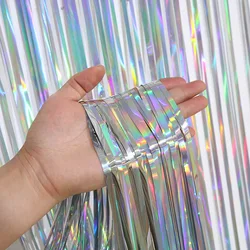 Rainbow Foil Fringe Curtain for Celebrations and Events Decor (RGB silver)