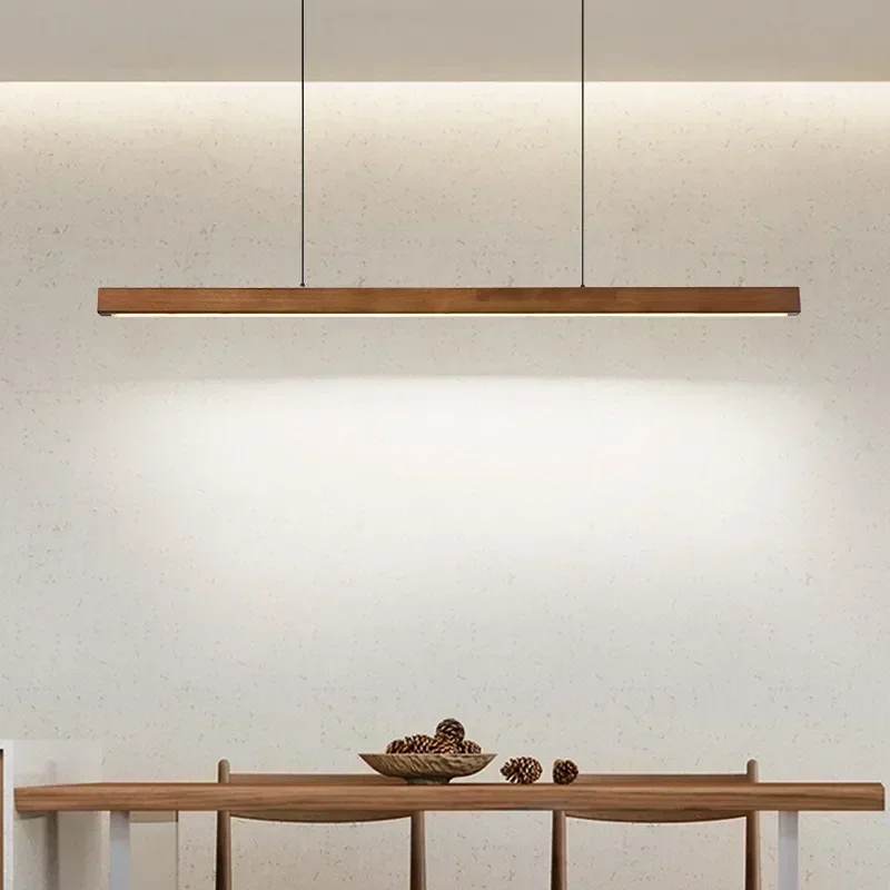 

Modern LED Pendant Light Wood Long Strip Dining Table Lamp Suspension Chandelier for Living Dining Room Kitchen Lighting Fixture