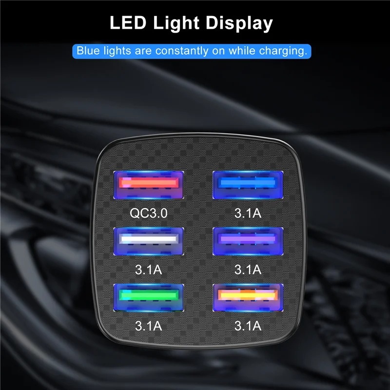 USLION 75W Car Charger Quick Charge 3.0 15A 6 Ports USB Charger For iPhone 13 12 Pro Samsung Xiaomi Huawei Mobile Phone Charger