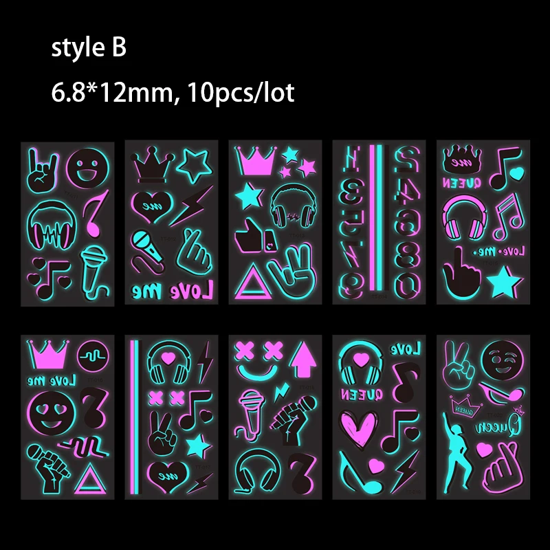 Tattoo Sticker Luminous Music Festival Glowing Dance Party Temporary Waterproof Music Note/headset Art Skin