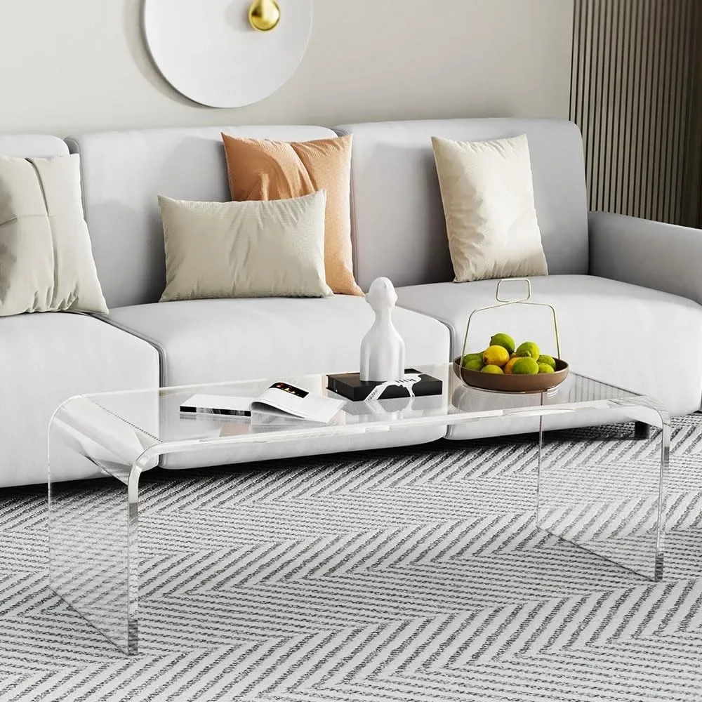 Premium Acrylic Coffee Table, Thick Clear Tea Table, Multipurpose Waterfall Rectangle Lucite Table, Multipurpose Waterfall 6