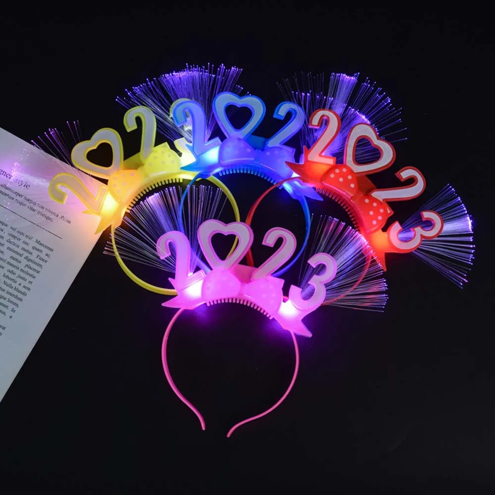 

10Pcs 2023 New Year Headband LED Heart Bowknot Feather Letter Costume Hair Hoop Cosplay Party Light Headwear Party Decoration