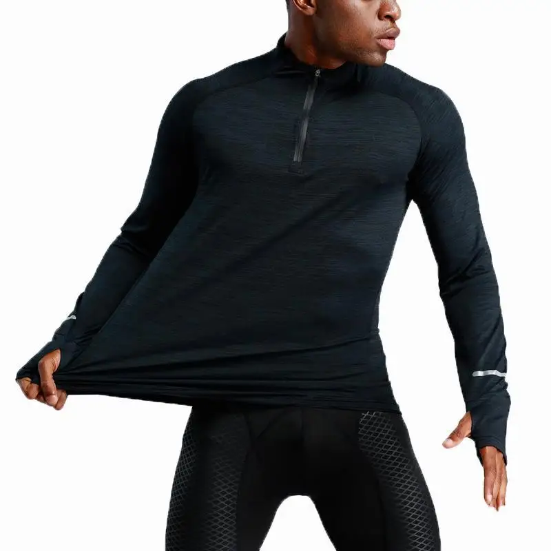 

Running T Shirt Men Long Sleeve Zipper Collar Shirt Thermal Compression Fitness Tops Men Sportswear Gym Training T Shirt