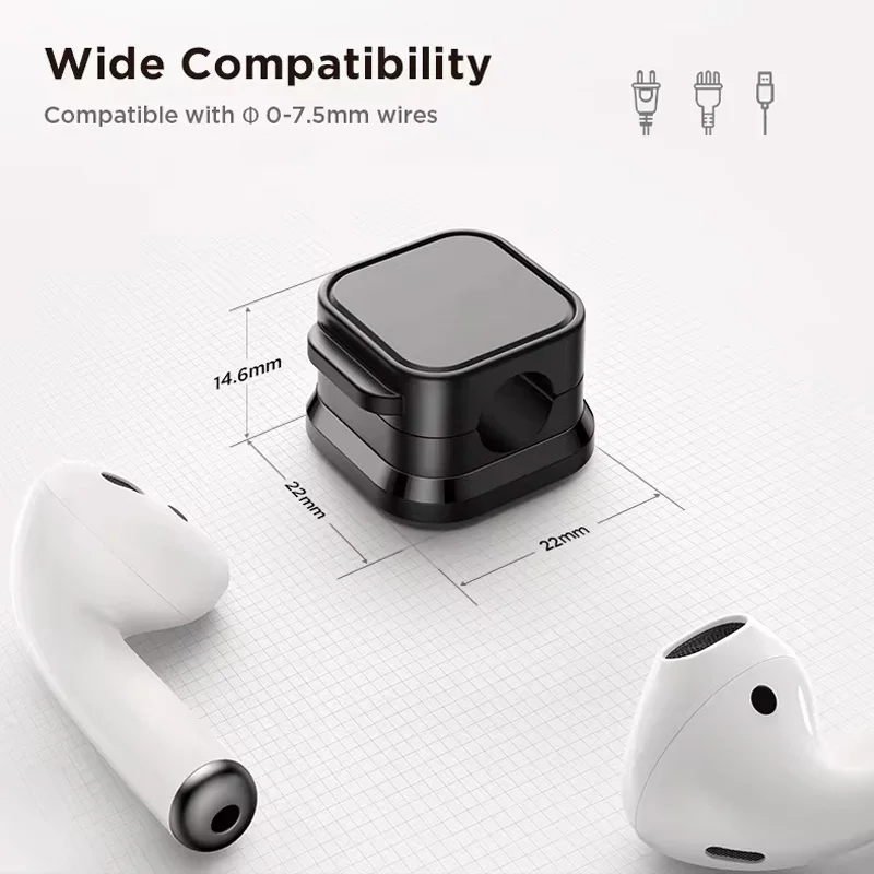6PCS/Set Black White Magnetic Cable Clips Under Desk Wire Smooth Management Keeper Cable Organizer Holder Adjustable Cord Holder