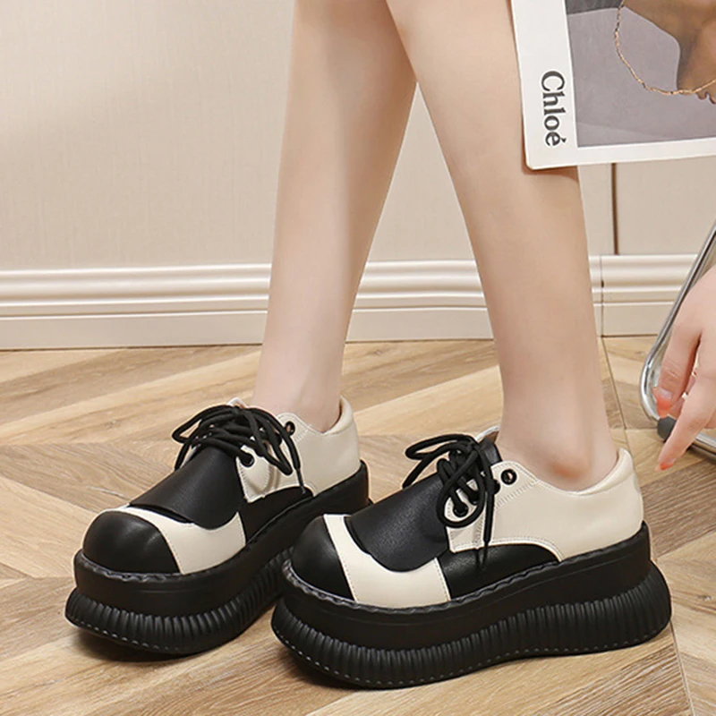 Women's New Autumn Black Mary Jane Thick-soled Non-slip Heightening High Heels Round Toe Lace-up Women's Fashion Casual Shoes