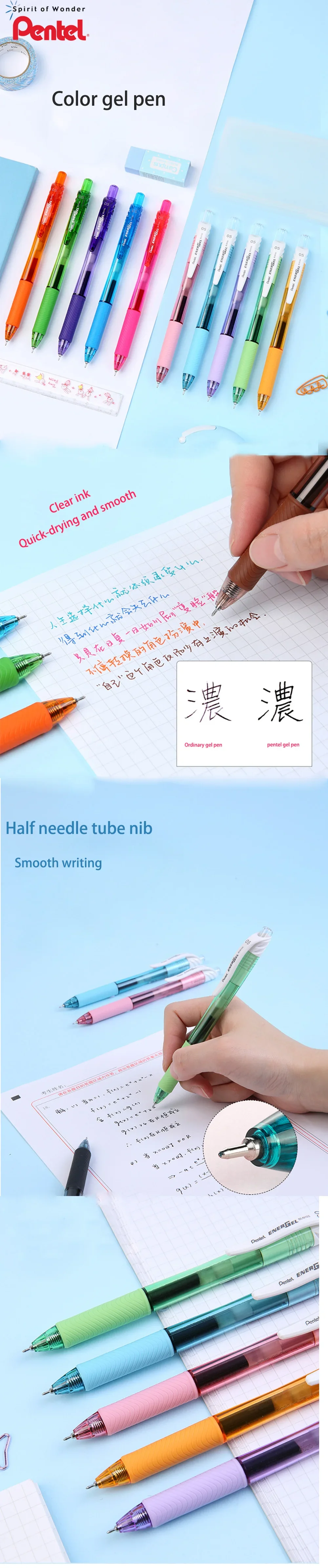 1 stücke Japan Pentel Nadelspitze Farbige Gel Stift BLN-105 Quick-Dry High-Kapazität Unterzeichnung Stift 0,5mm Kawaii Schule liefert Schreibwaren – Detail 1