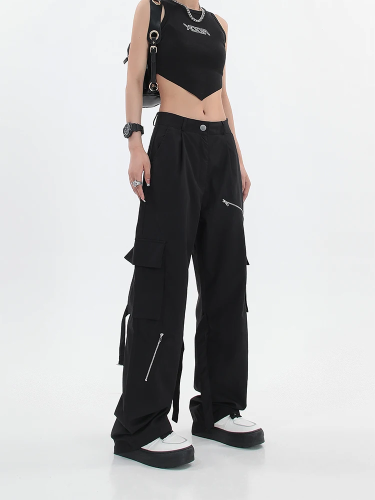 

HOUZHOU Vintage Black Cargo Pants Women Grunge Y2k Streetwear Hippie Baggy Trousers Hip Hop Punk oversized Female Wide Leg Pants