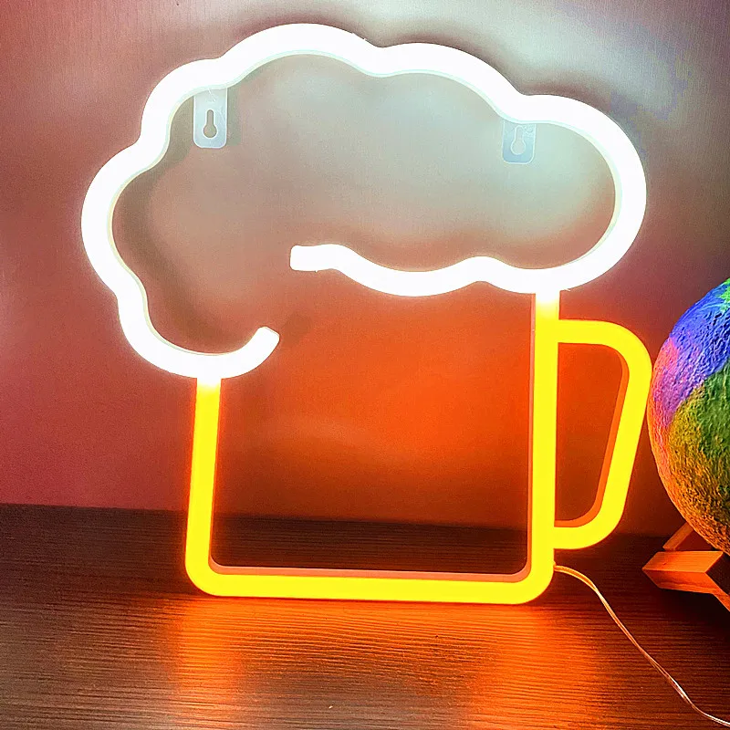 Neon Beer Glass Lamp LED Glowing Festival Decoration Desktop Atmosphere KTV Bar Home Party Decor Gift