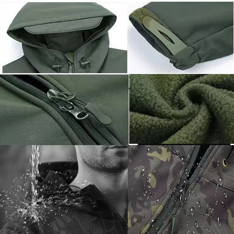Description Picture 5 of itemMen's Hiking Jackets Outdoor Softshell Suits Waterproof Camouflage Pants Tactical Hooded Fleece Coat Winter Gift Belt