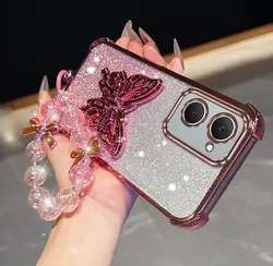 Delicate Wings Bracket Lanyard Plating Phone Case Cover for Vivo Y100 (IDN) (Pink)