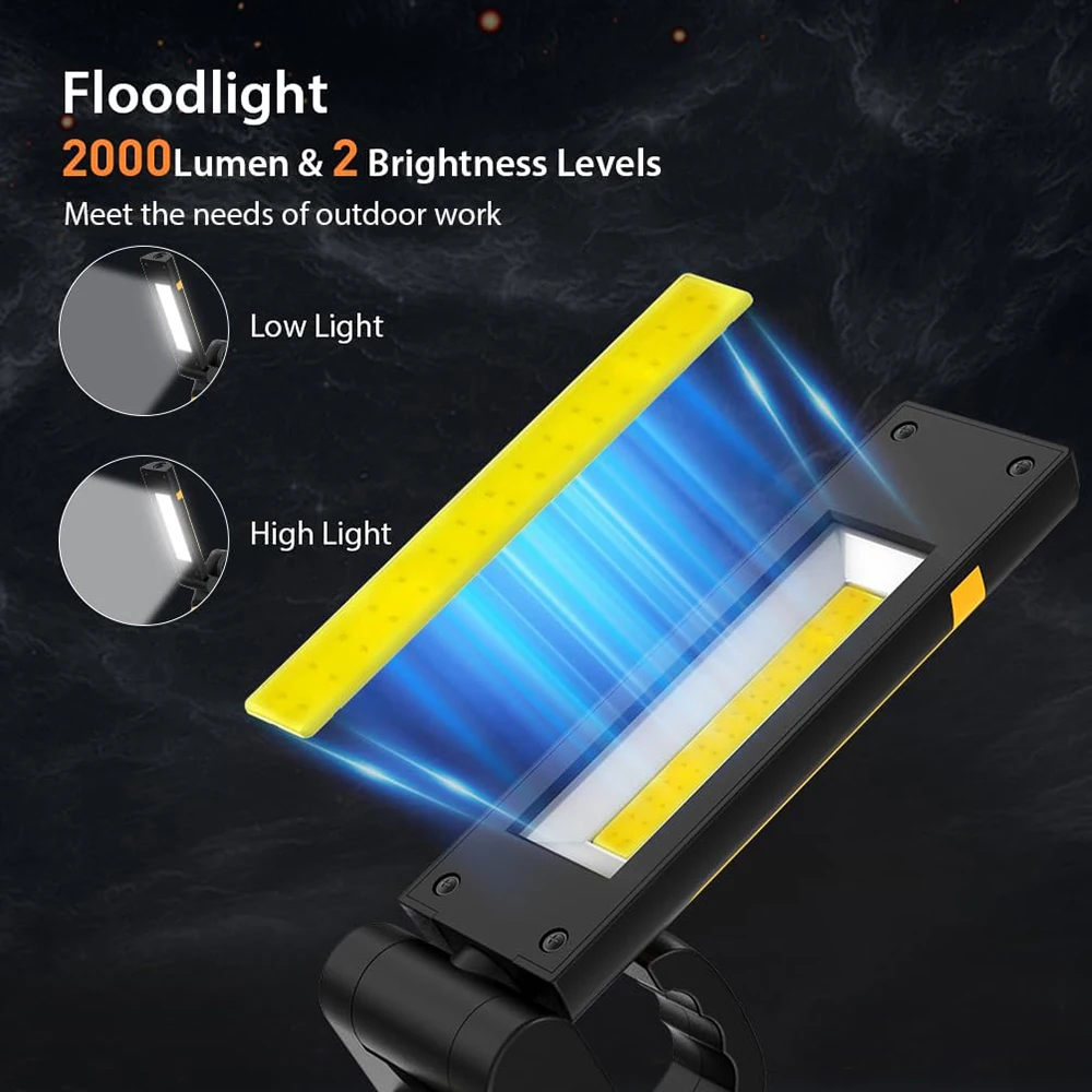 휴대용 충전식 LED 작업등, 접이식 3 COB 작업등, 마그네틱 Base270 ° 회전, 6 가지 조명 모드, 작업 손전등