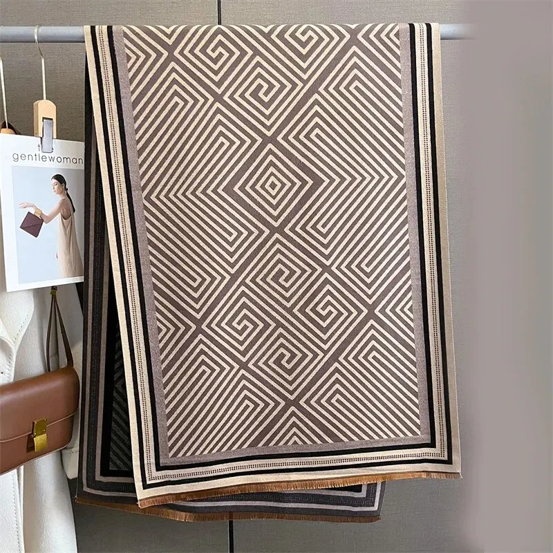 Kvinders vinter Cashmere Bufanda tørklæde Luksusprint Tykt Pashmina Varmt Warp tæppe med kvast rejse ponchostole_voghion.com