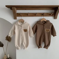 Winter  Newborn Baby Plush Bodysuit Button Jumpsuit Cartoon Bear Hoodies Boy Girl Romper Twins Clothes Korean version 5
