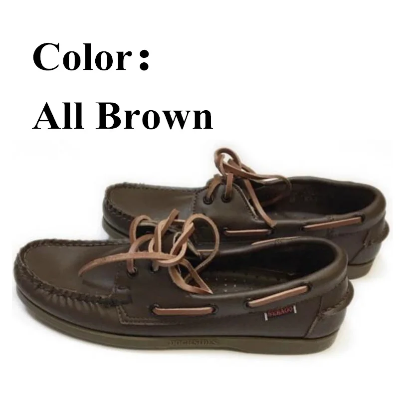 

Men Genuine Leather Docksides Boat Shoes,Men Designer Sneakers For Hommme Femme All Brown Hombre Loafers Y065