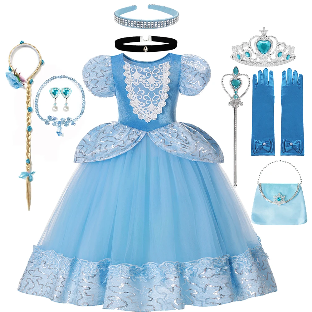 

Disney Fancy Girls Cinderella Princess Dress Kids Vestidos Birthday Party Ball Gown Cosplay Halloween Children Clothes