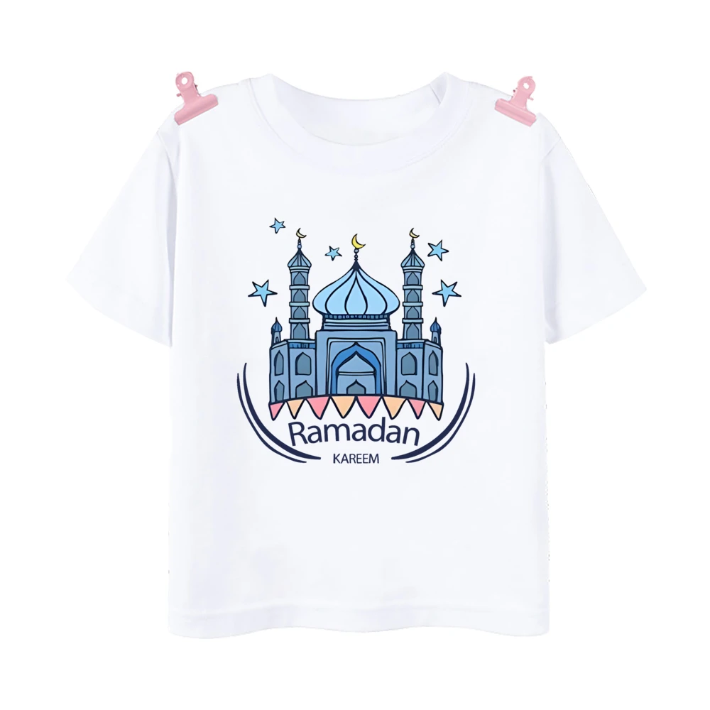 Ramadan Kareem Moon Sater Printed Kids Shirts Eid Mubarak Child T-shirt Islamic Muslim Holiday Outfit Children Short Sleeve Tops 5