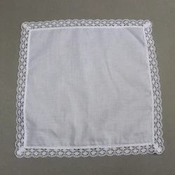 White Lightweight Lace Trim White Handkerchief for Men Wedding Business Supplies