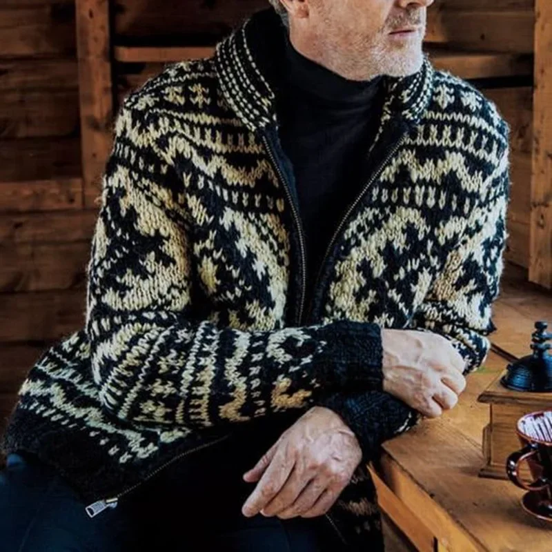 

Autumn Men's Winter Men's Jacquard Knitted With Lapel Collar And Long Sleeved Jacket Sweater Sy0020