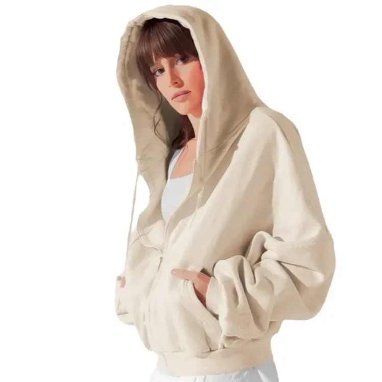 Women's Cute Casual Sport Hoodies Teen Girl Fall Jacket Oversized Sweatshirts Casual Drawstring Zip Up Y2K Hoodie with Pocket