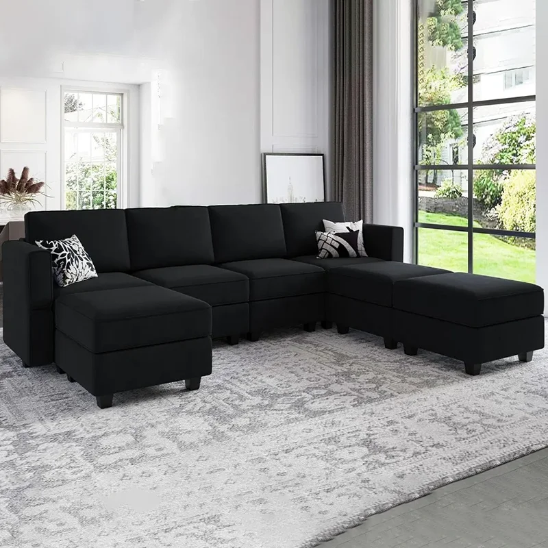 

Couch Modular Sectional Sofa U Shaped Sectional Couch Reversible Chaises Velvet Modular Storage Seat Black Sofa Modern Furniture