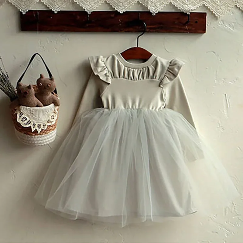 thumbnail image 1 of Vestido de princesa grueso para niñas de 2 a 8 años, vestido bonito de retazos de malla de Color sólido para niños, ropa para niños de primavera y otoño, 1 of 6