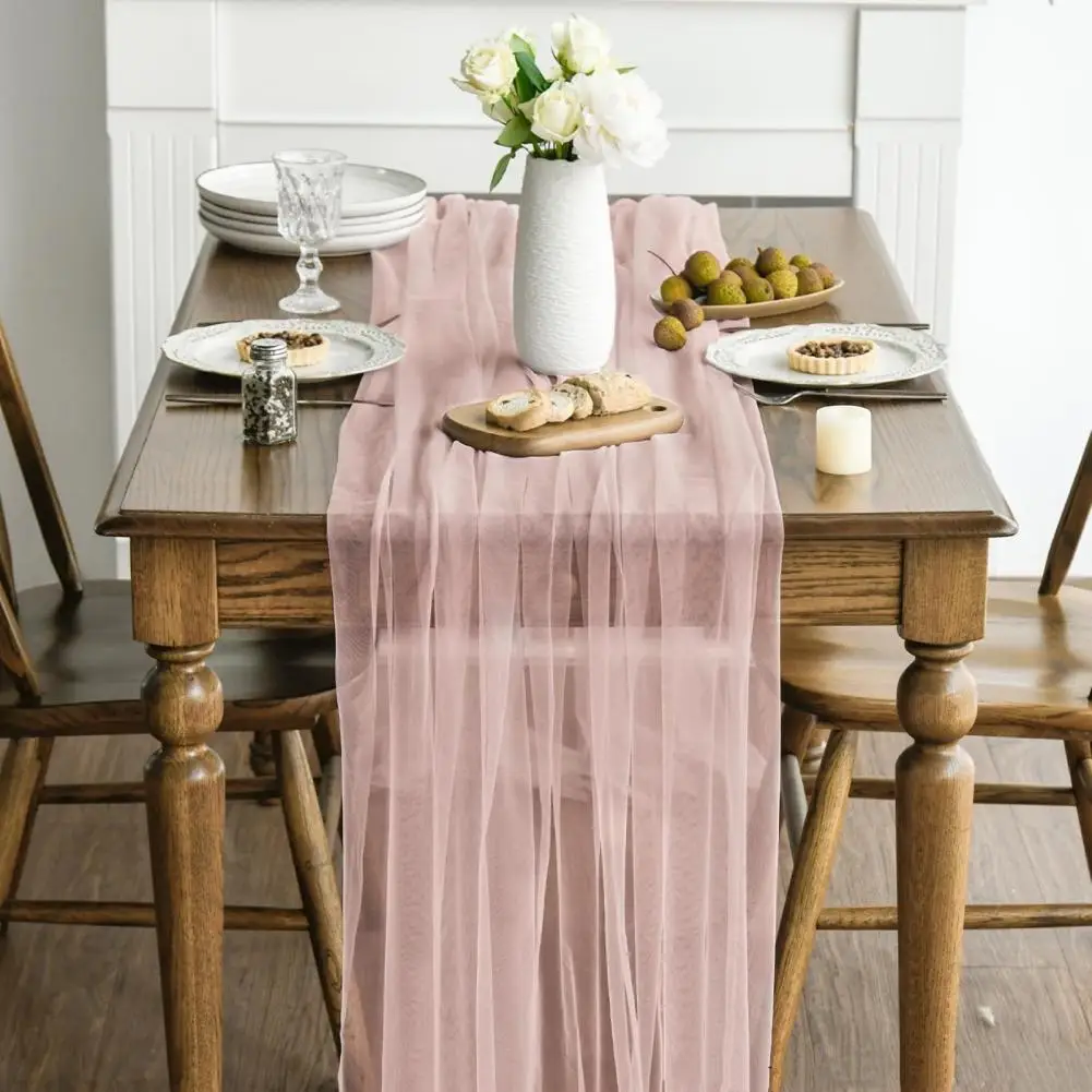 300/600cm Tulle Table Runner Decorative Sheer Tablecloth Arch Aisle Veil For Bridal Wedding Arch Birthday Party Table Decoration