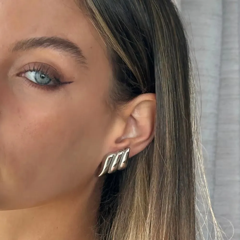 Stainless Steel Silver Color Geometric Square Texture Stud Earrings Multilayer Knot Wing Waterproof Wholesale Exquisite Jewelry