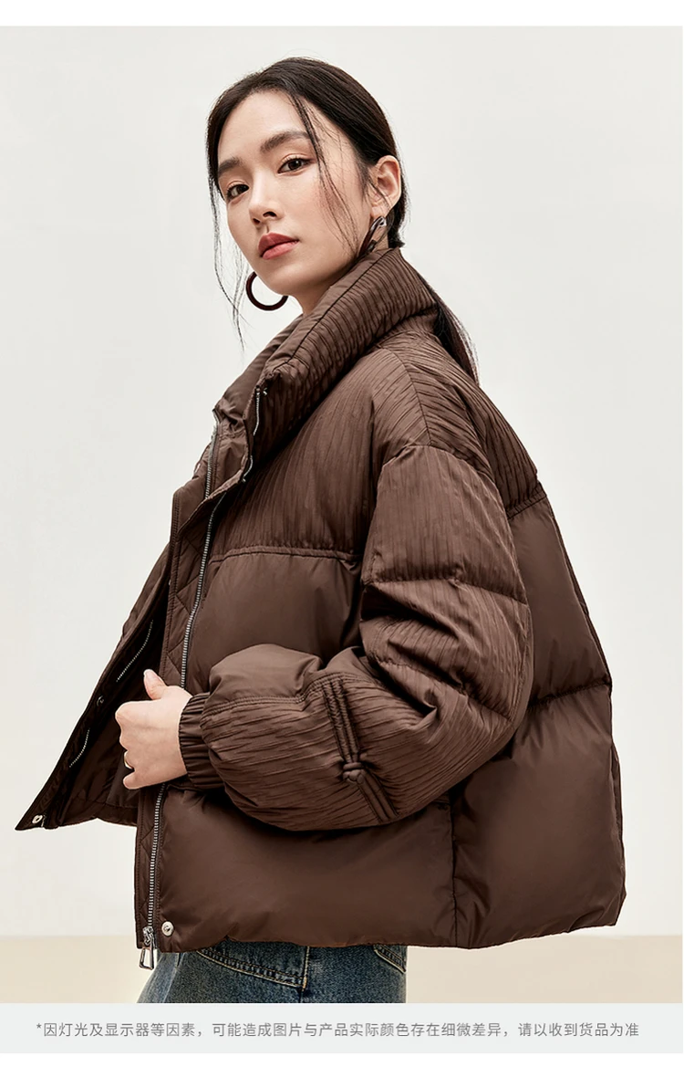 SENTUBILA Women's Cropped Down Coat 2024 Winter Fashion Puffer Jacket 90% White Duck Down Stand Neck Outerwear Ladies W44Y56273