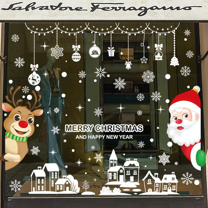 Christmas Decoration Stickers Window Gift Box Wall Stickers Xmas Decals Window Decor Noel Festival Party Supply