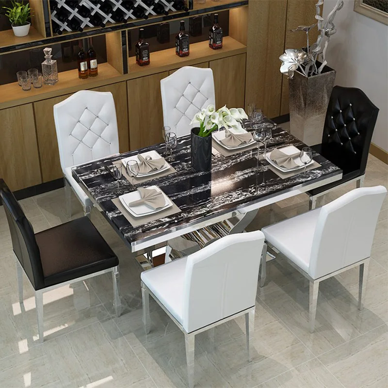 Stainless Steel Dinning Table Set Dining Base Chairs Marble Modern New Luxury 6 Style Living House Packing Room