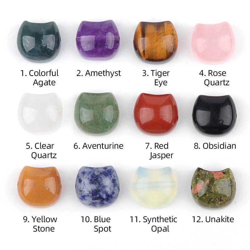 Natural Carving Cat Head Shape Beads 15x16mm Horizontal Hole Jasper Crystal Stone Beads for DIY Bracelet Decorative Accessories 6