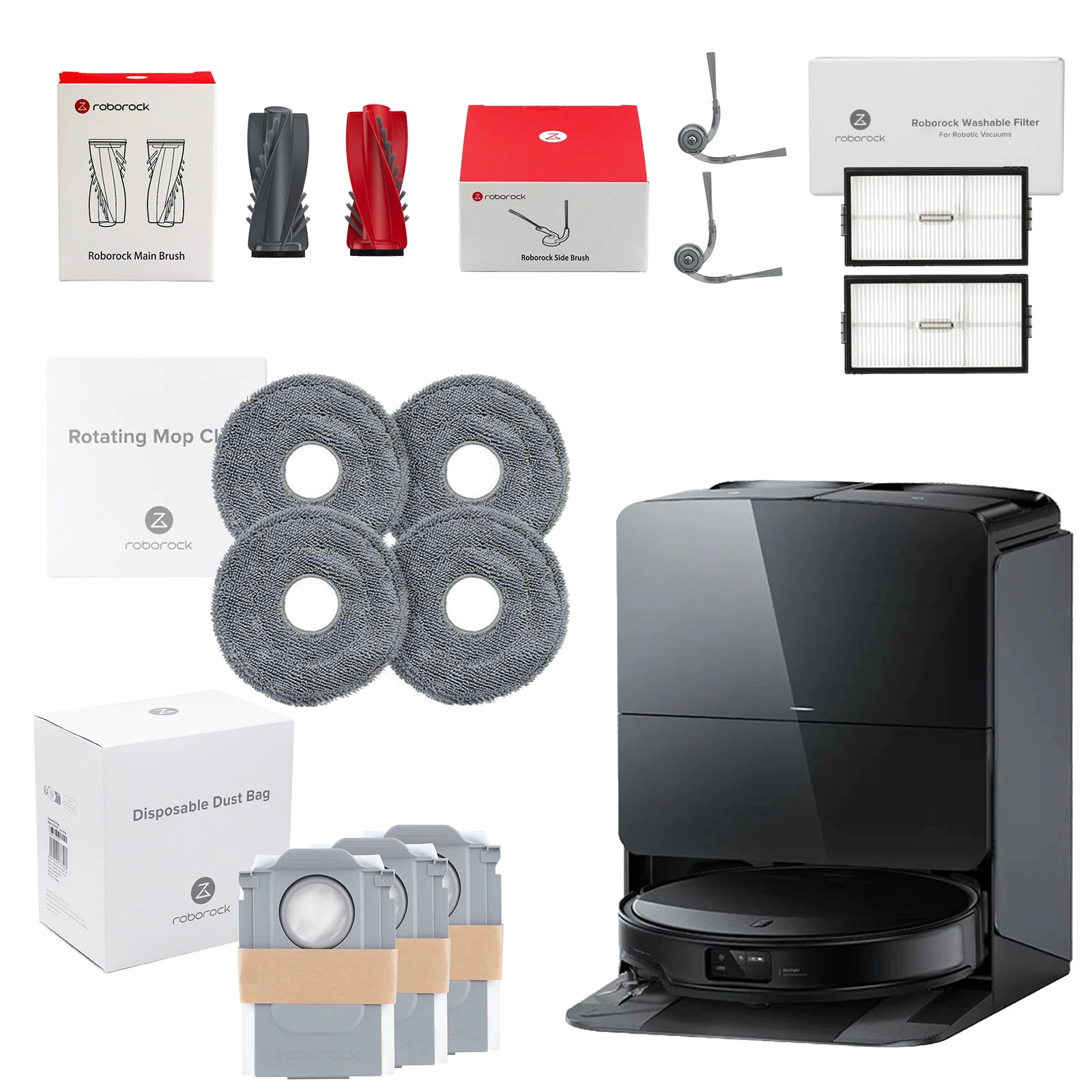 Enhanced Roborock Accessories Kit: Main Brush, Filter, Side Brush, Mop Cloth, and Dust Bag