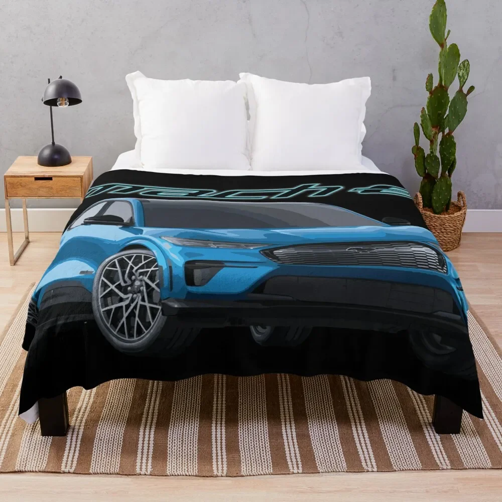 

MUSTANG MACH-E GT Grabber Blue Electric Throw Blanket Soft Plaid Soft Single Blankets