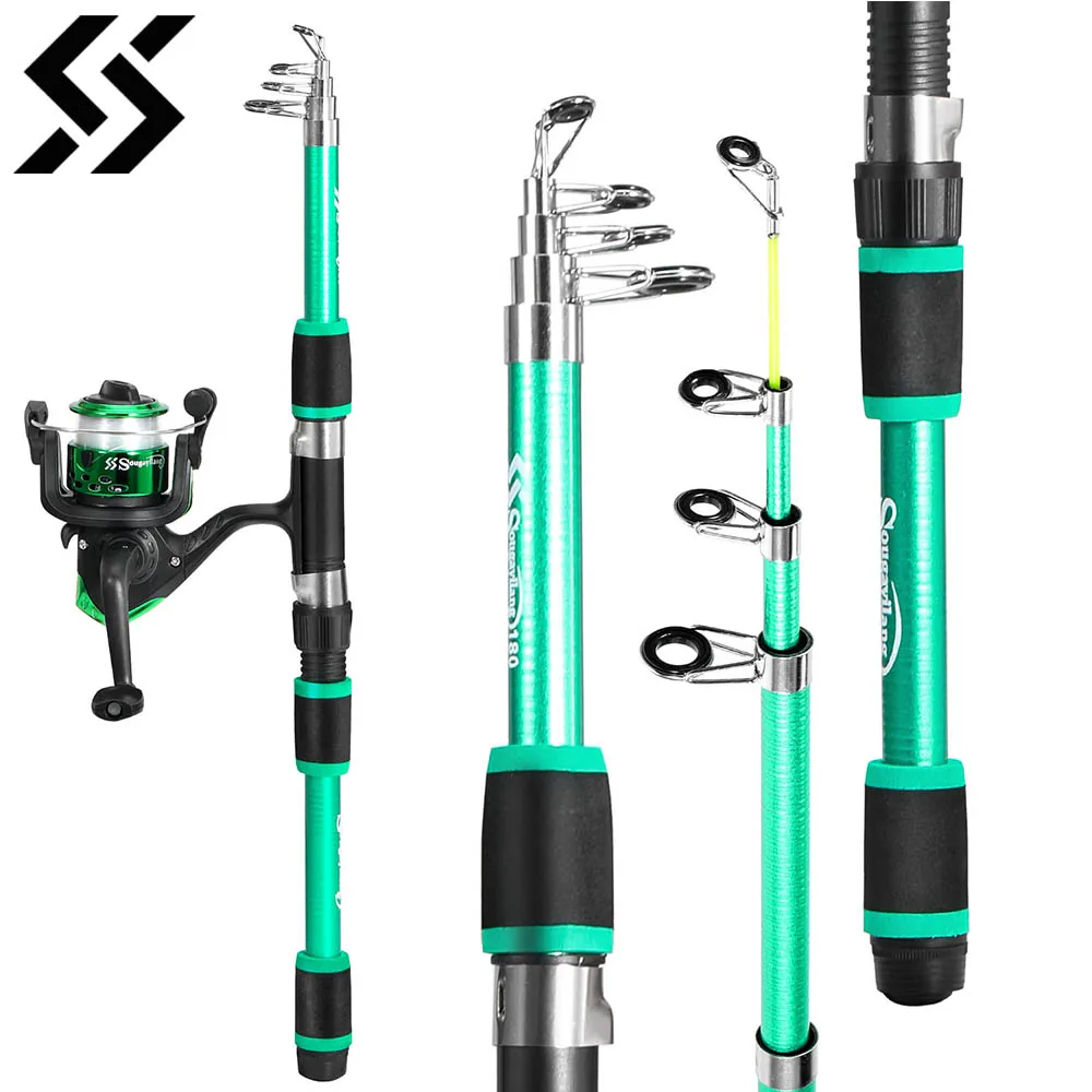 Sougayilang Fishing Pole Set Full Kit With 1.8M Telescopic Glass Fiber Fishing Rod And 5.2:1 Spinning Reel Travel Pole Set Pesca