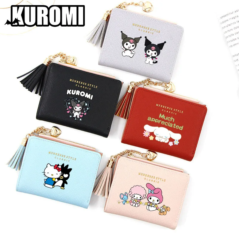 

Sanrio Kuromi Wallet Kawaii My Melody Zipper Short Style Coin Wallet Multi-Card Package Cute Girls Change Purse Girls Gift