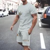 New men's fashionable casual clothing summer sports round neck short-sleeved T-shirt and drawstring shorts breathable suit 2