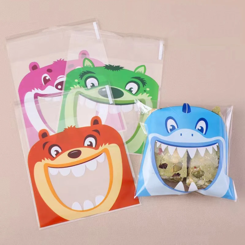 100 stücke niedlichen großen Teech Mund Monster Plastiktüte Hochzeit Geburtstag Keks Süßigkeiten Geschenk Verpackung Taschen opp selbst klebende Party Gefälligkeiten
