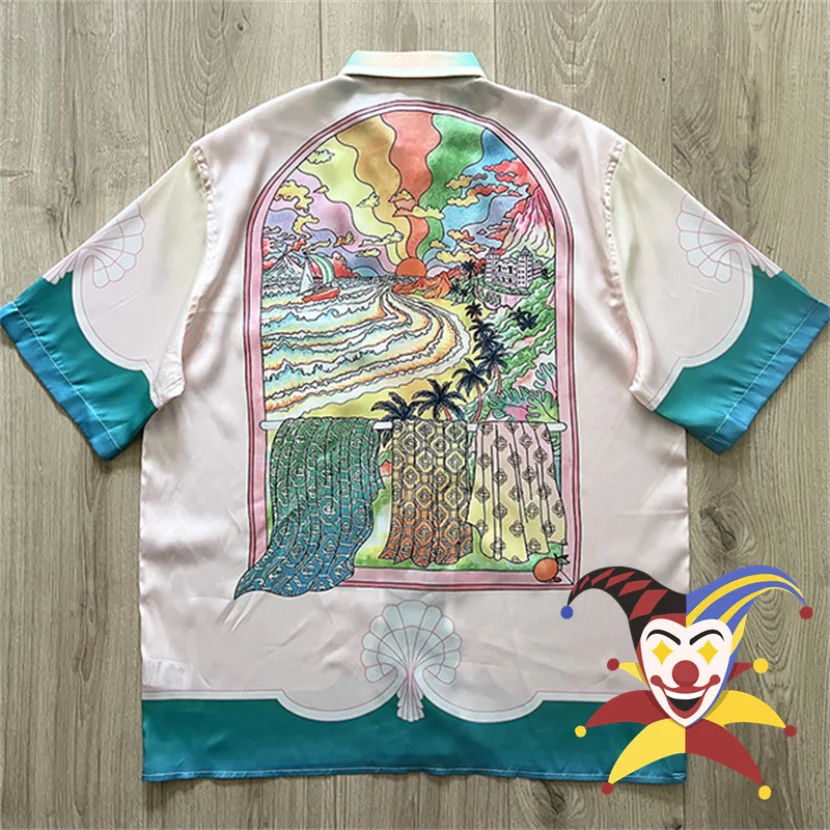 

2023ss CASABLANCA Shirt Men Women Hawaiian Beach Scenery Silk Shirts