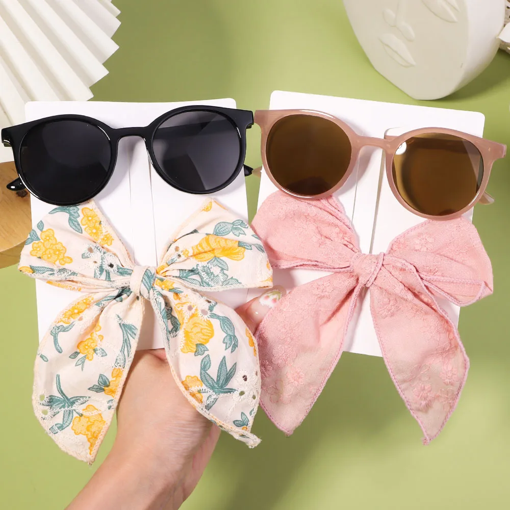 Hair Accessories 2/Set Fashion Korean Cute Vintage Sunglasses Embroidered Bow Clip For Kids Boys Children's Sun Glasses Girl Hairpin Accessories