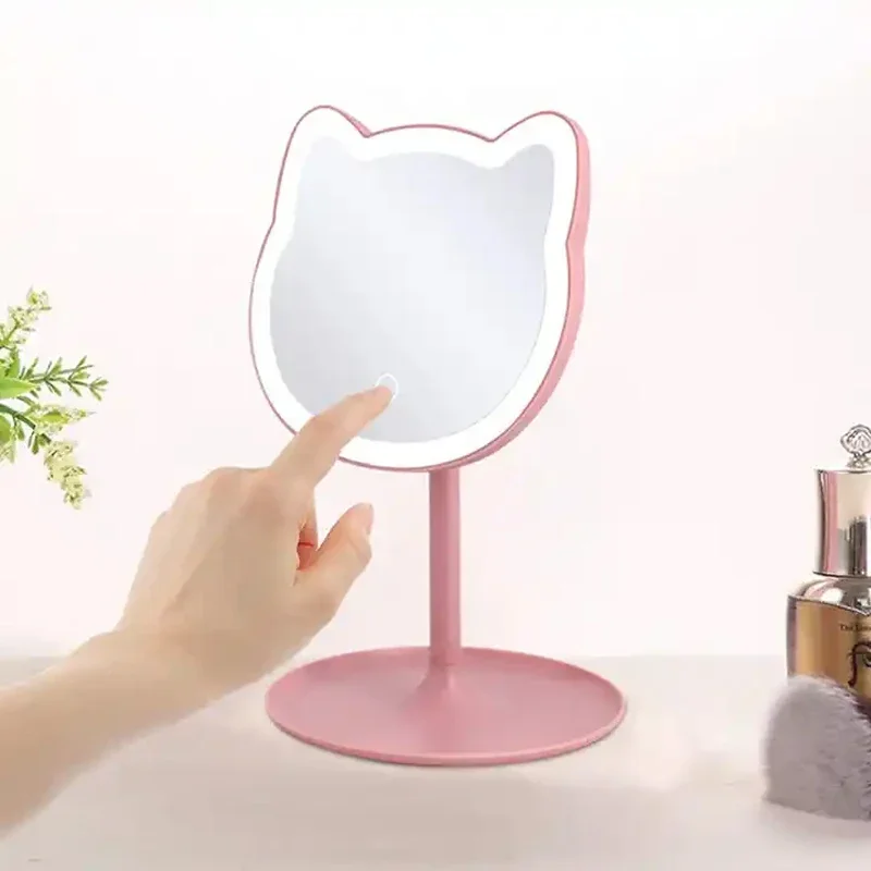 Desktop Cartoon Cat Led Light Makeup Mirror Portable Fashion Mini Electric Cosmetic Mirror for Personal and Home makeup mirror