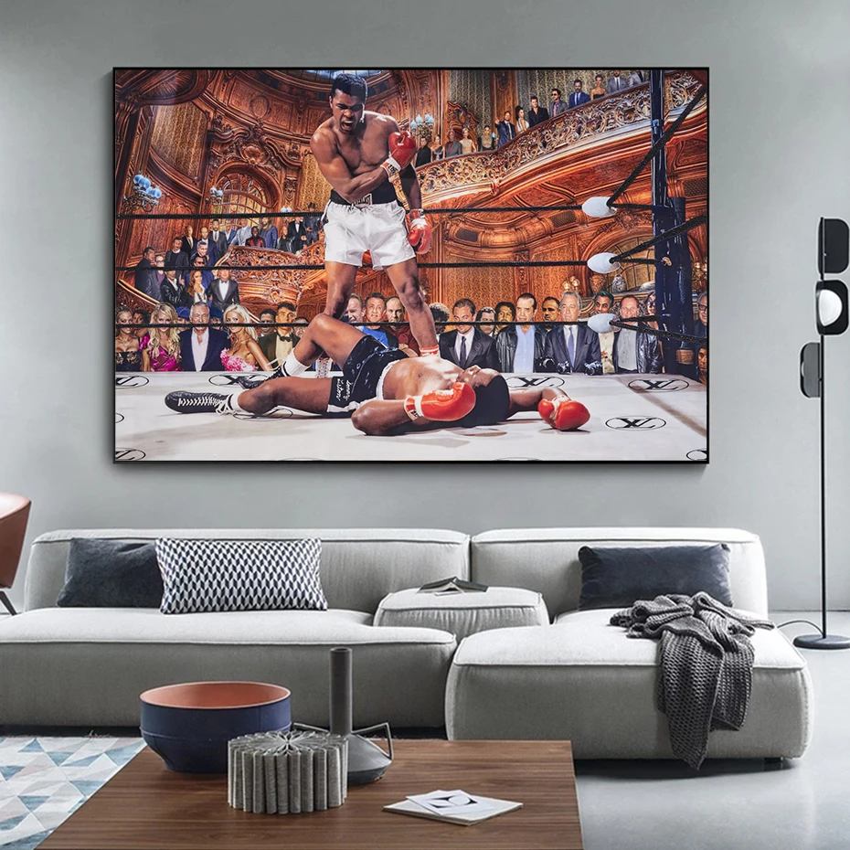 

Abstract Canvas Painting Living Room, Boxing Champion, Wall Art Poster, All-Star Linen Look, Match Prints, Vintage Home Decor