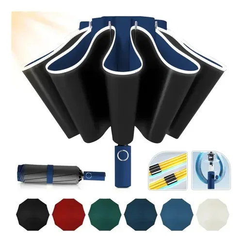 Automatic UV Protection Reverse Folding Umbrella with 10 Ribs - Compact, Windproof, and Lightweight