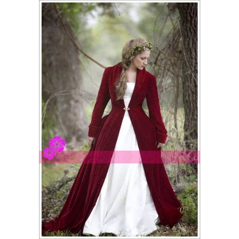 Bridal Cloak Wedding Cape Jacket Wrap Christmas Velvet Long Sleeve Sweep Train V Neck Winter