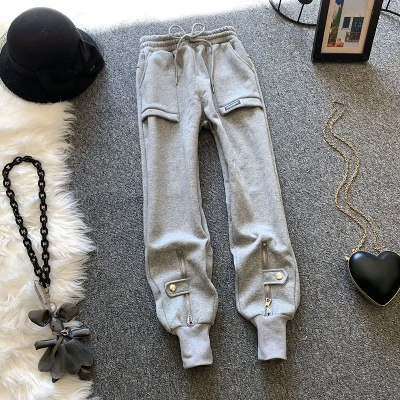 

Spring Autumn New Fashion Elegant High Waist Women's Pants Sports Women Casual Loose Western Korean Commuter Warm Solid Trousers