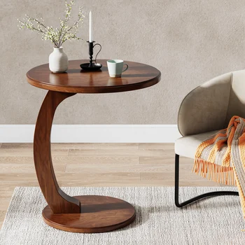 Round Wood C-Shaped Side Table 1
