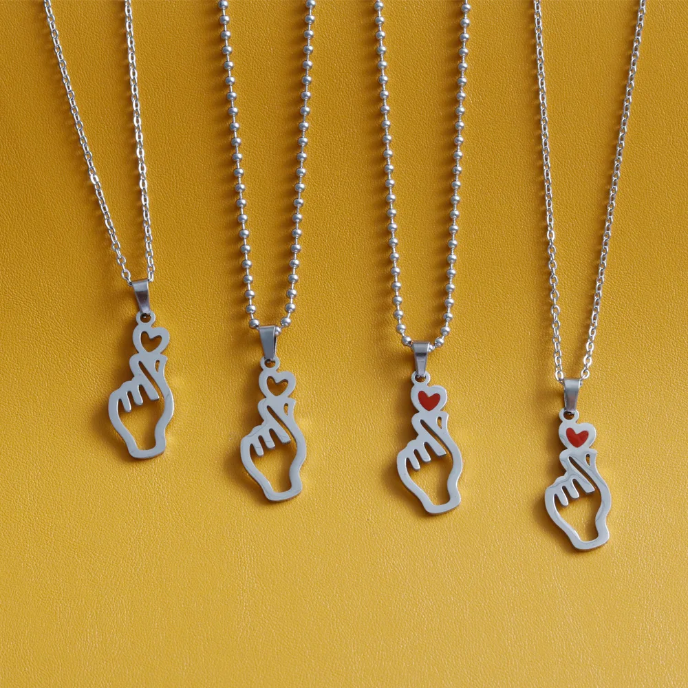2023 New Stainless Steel Hollow Heart Hand Pendant Necklace