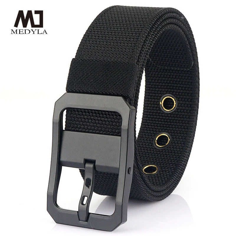 MEDYLA men's belt high-quality encrypted nylon hard metal steel buckle belt for men leather closure sports