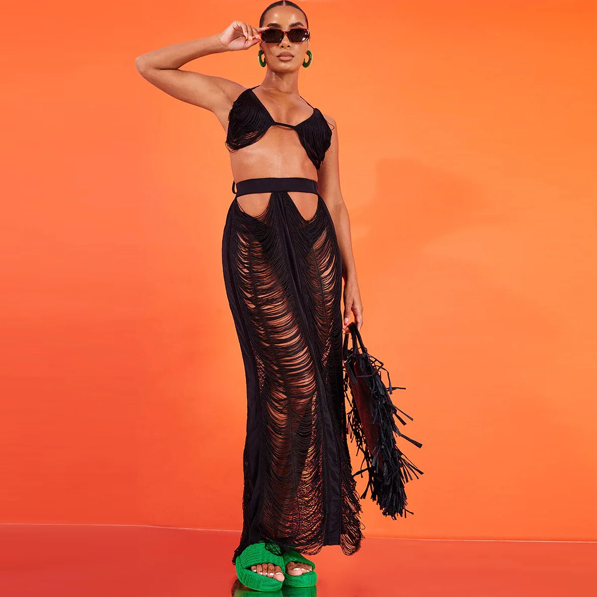 

Summer Women's Suit Sexy Halter And Hollow Dress Sets Fashion Comfortable Casual Lady Slim Two-Piece Set