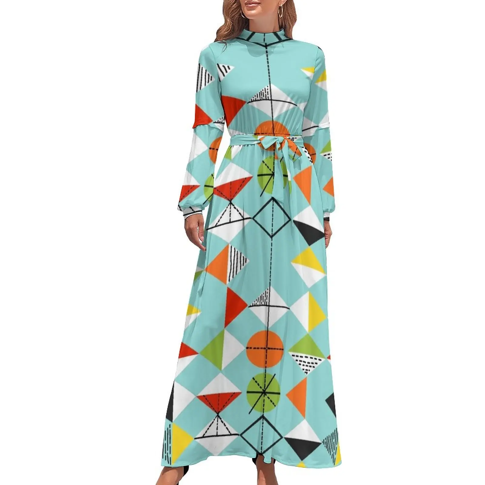 thumbnail image 1 of Vestido largo con estampado de arlequín retro para mujer, vestidos de playa de verano, 1 of 5