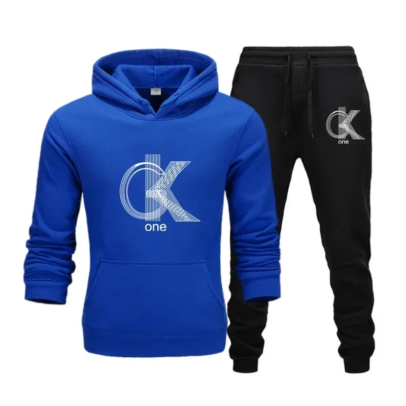 thumbnail image 1 of CK-Conjunto de sudaderas con capucha y pantalones con estampado de tendencia para hombre y mujer, chándales informales, conjunto de ropa deportiva, simplicidad relajada informal, talla grande, 1 of 5